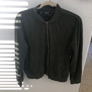 Olive green velvet bomber jacket
